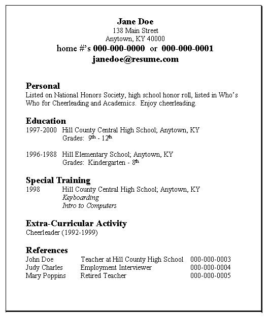 Simple resume examples for students